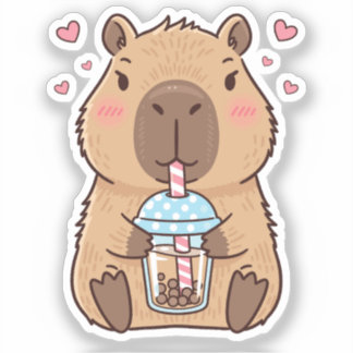Sticker Cute Capybara Siroter Du Boba Tea
