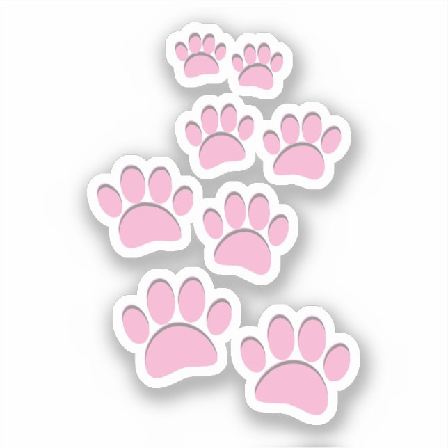 Sticker Cute Cartoon Pet Paw Trail Pink (Recto)