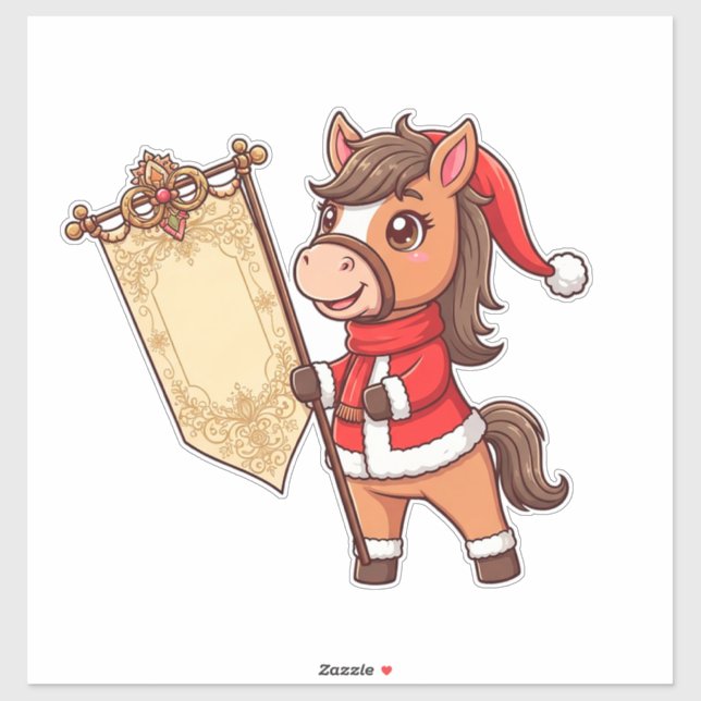 Sticker Cute Cartoon Pony With Festive Banner (Feuille)