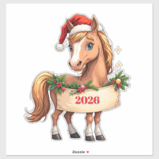 Sticker Cute Cartoon Pony With Festive Banner