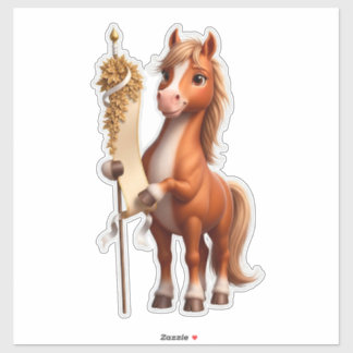 Sticker Cute Cartoon Pony With Festive Banner