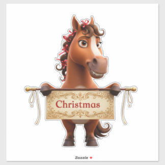 Sticker Cute Cartoon Pony With Festive Banner