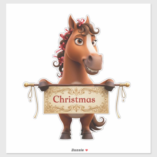 Sticker Cute Cartoon Pony With Festive Banner (Feuille)