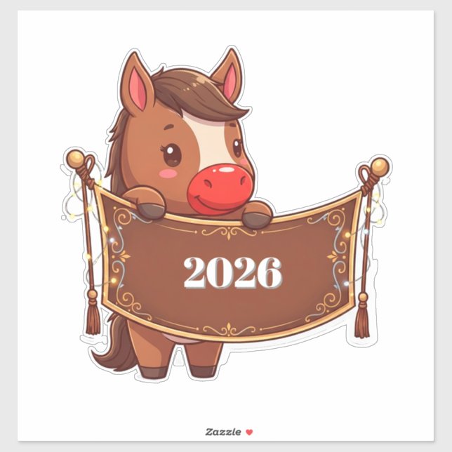 Sticker Cute Cartoon Pony With Festive Banner (Feuille)