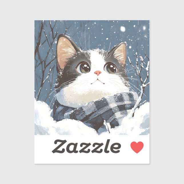 Sticker Cute cat cozy winter snow (Feuille)