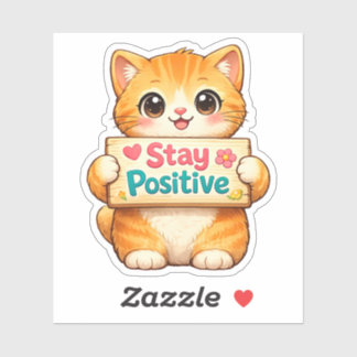 Sticker Cute Cat Stay Positive Vibes Illustration Vinyl 