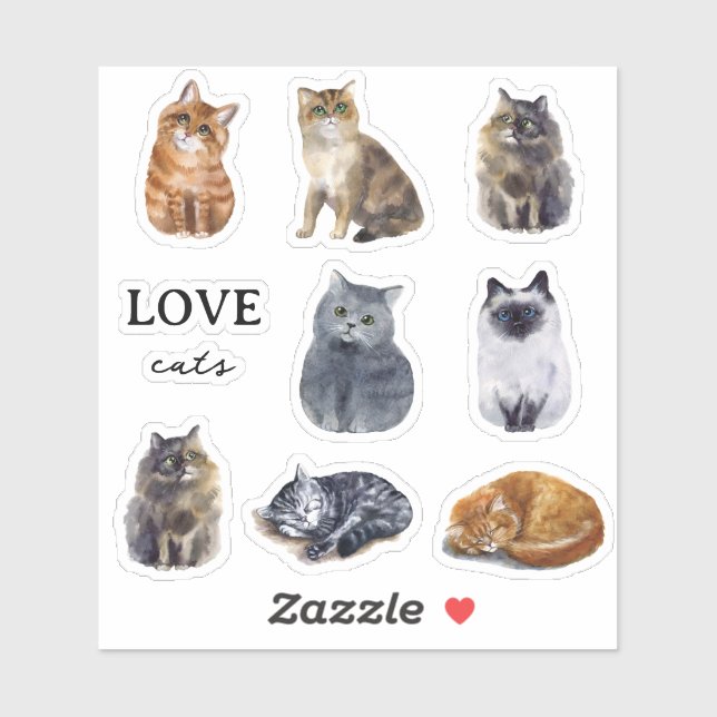 Sticker Cute Cats Illustrated Kids Custom (Feuille)