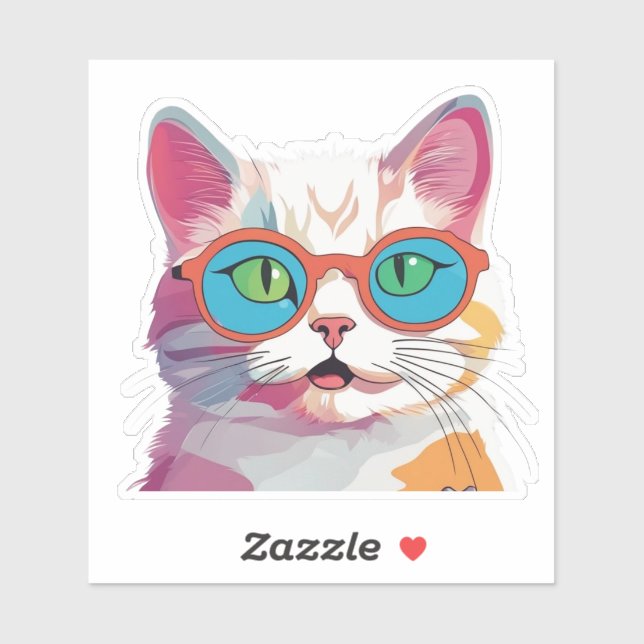 Sticker Cute Chat avec lunettes Clipart-78197 (Feuille)