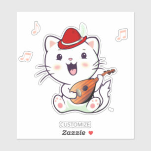 Sticker Cute chat blanc musicale avec mandoline