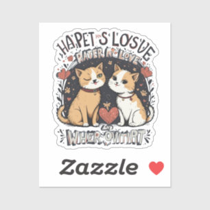 Sticker Cute Chat Couple Romantique Winking Kitty Love Des