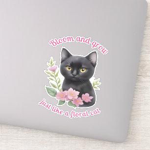 Sticker Cute chat Floral Design Fleurit et grandit