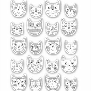 Sticker Cute chat Kitty noir et blanc