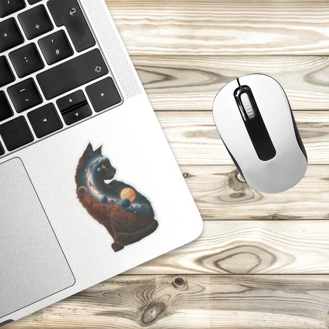 Sticker Cute Chat Planètes Lune Étoiles, Animaux Amusants, (Créateur téléchargé)