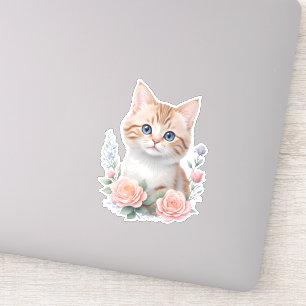 Sticker Cute Chat Rose Floral