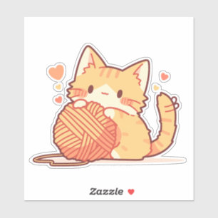 Sticker Cute Chibi Chat avec Fil - Adorable
