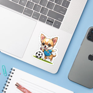 Sticker Cute Chihuahua Jouer Soccer Chien Sport Kiss Cut
