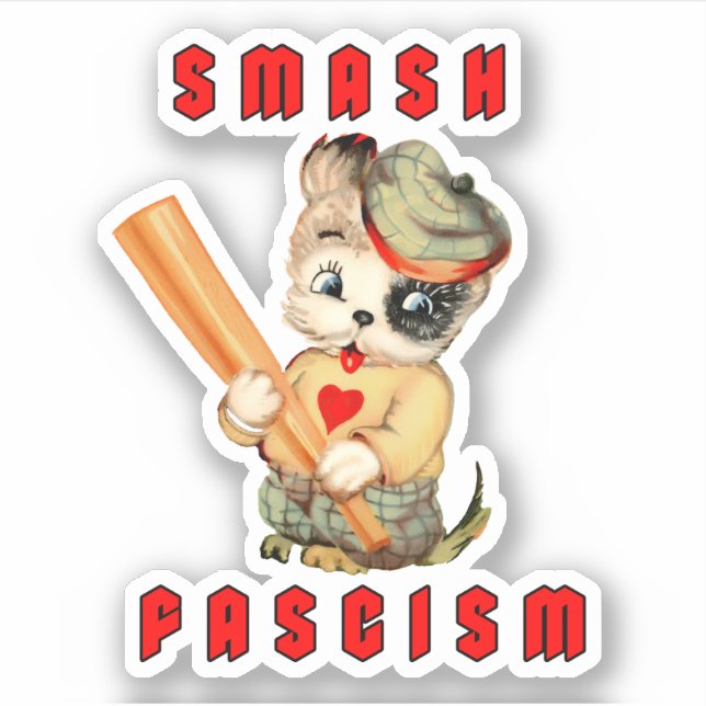 Sticker Cute Chiot Rétro - Fascisme Smash (Devant)