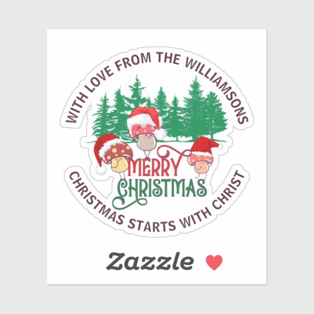 Sticker Cute Christian MERRY CHRISTMAS Mushroom (Feuille)