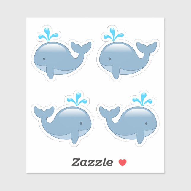 Sticker Cute Chubby Cartoon Whale, Ensemble de 4 (Feuille)