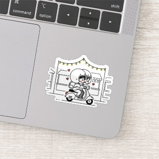 Sticker Cute Couple Scooter Trip | Romantic Travel Love