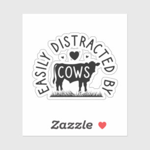 Sticker Cute Cow Lover - Facilement Distrait Par Les Vache