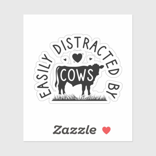 Sticker Cute Cow Lover - Facilement Distrait Par Les Vache (Feuille)