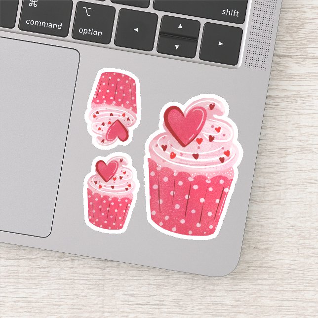 Sticker Cute Cupcake rose | Épingles de coeur & Pots Polka (Détail)