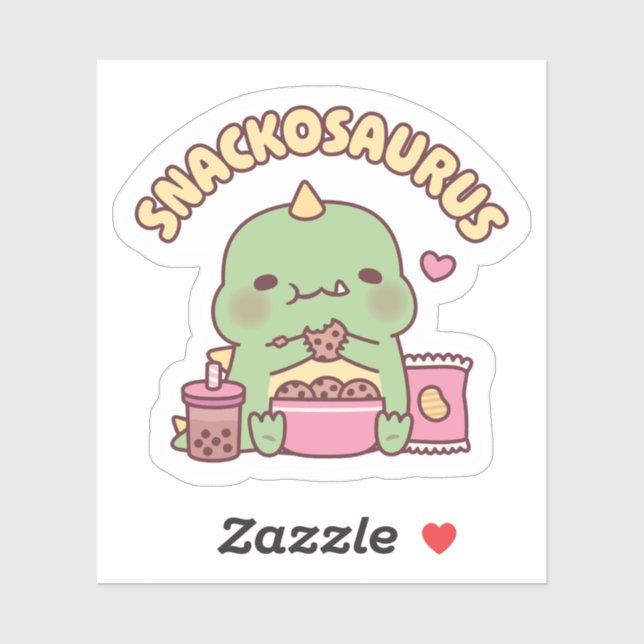 Sticker Cute Dinosaur Munching Cookies Snackosaurus Drôle (Feuille)