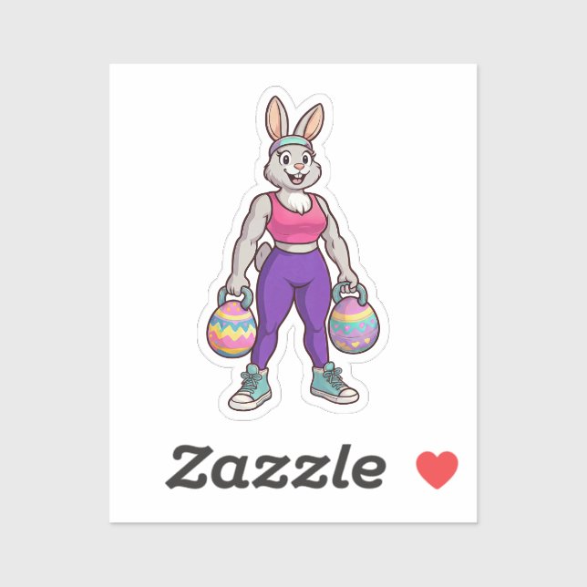 Sticker Cute Easter Bunny Workout Cartoon – Fitness Rabbit (Feuille)