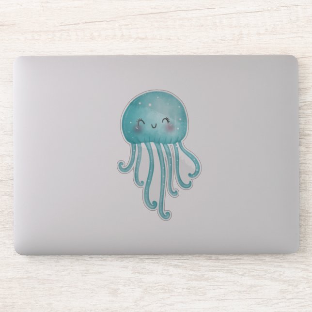 Sticker Cute et amusante méduse bleu-vert (Ordinateur)