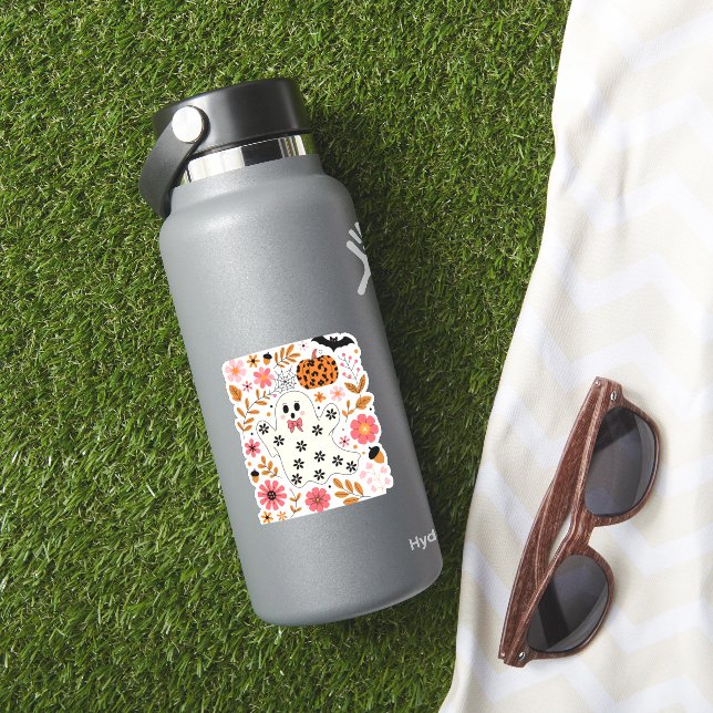 Sticker Cute Fantôme et Citrouille Floral Éffrayant (HydroFlask Insitu)