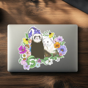 Sticker Cute Ferrets Floral