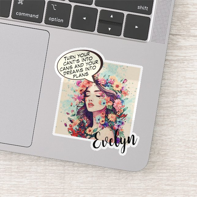 Sticker Cute Floral Pop Art ‘Make Your Dreams Into Plans’ (Détail)