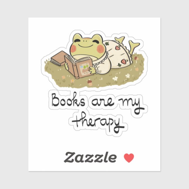 Sticker Cute Frog Reading - Books Are My Therapy (Feuille)
