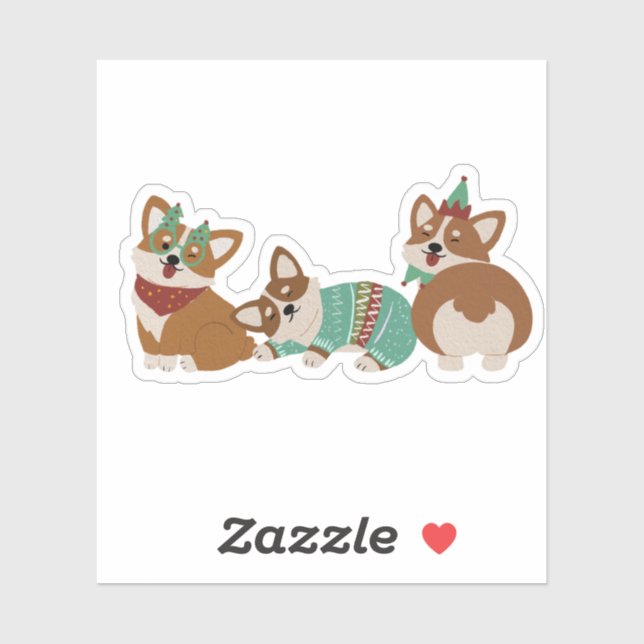 Sticker  Cute Funny Corgi Dogs Christmas 2025 (Feuille)