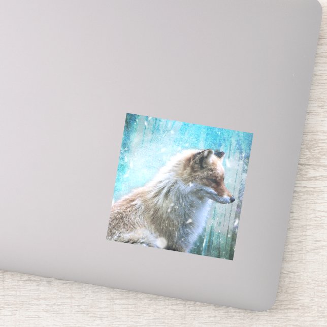 Sticker Cute Furry Fox sur Blue Grunge Arrière - plan (Détail)