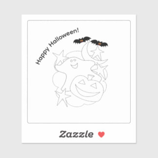 Sticker Cute Ghost Pumpkin Bats Color Me Halloween