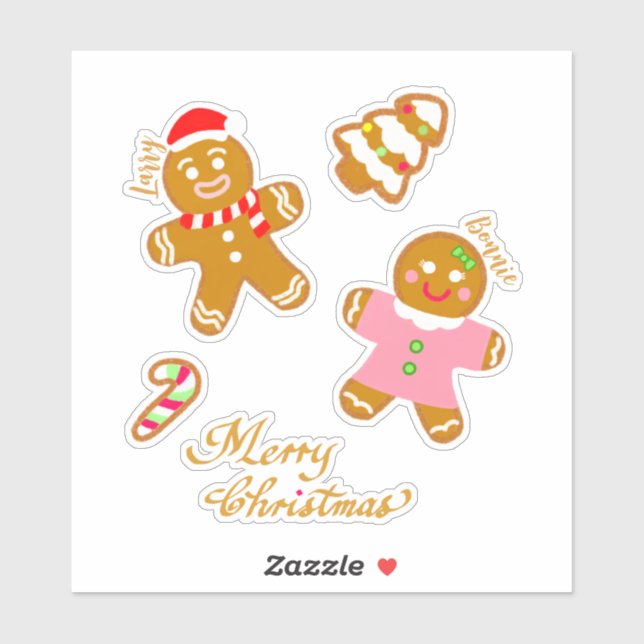 Sticker Cute Gingerbread Christmas Script Personalized  (Feuille)