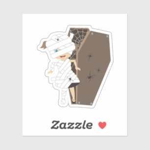 Sticker Cute Girl Mummy Coffin Halloween Design