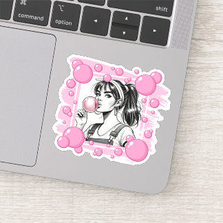 Sticker Cute Girl & PBubble, Comic Fun, Comic Black & Whit
