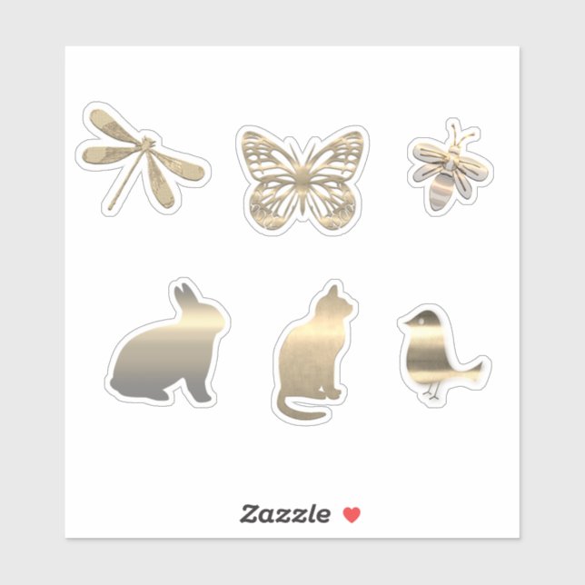 Sticker Cute Gold Animals Insects  (Feuille)