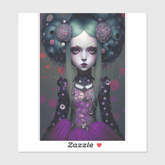 Sticker Cute Goth Girl Purple Black Imaginaire Art (Feuille)