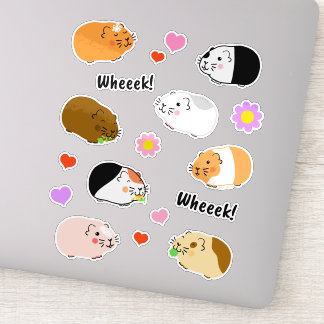 Sticker Cute Guinea Pigs with Hearts and Flowers