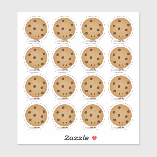 Sticker Cute Happy Chocolate Chip Cookie (Feuille)