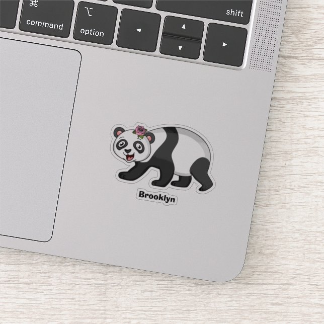 Sticker Cute happy panda bear with flower cartoon (Détail)