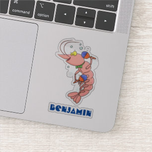 Sticker Cute happy shrimp, dessin animé de crevettes