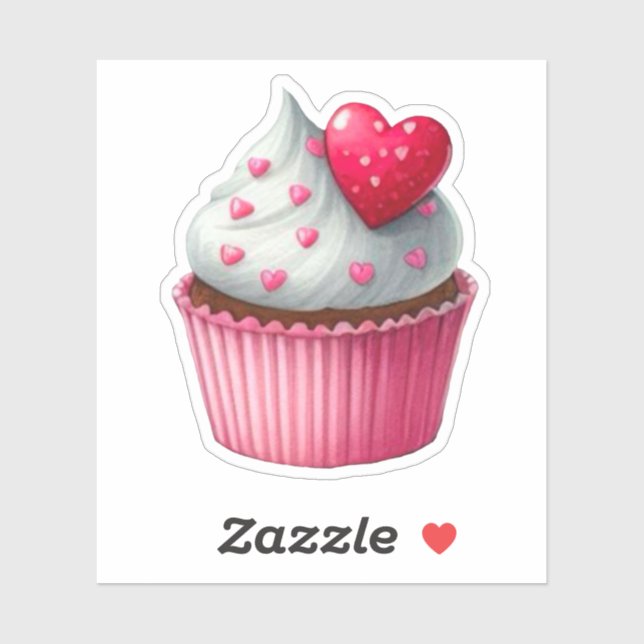 Sticker Cute Heart Cupcake (Feuille)