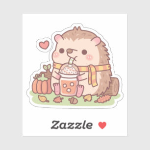 Sticker Cute Hedgehog Aime épice Citrouille Latte Mer d'au