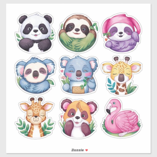 Sticker Cute kawaii animaux #4 (Feuille)