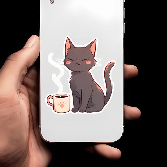 Sticker Cute Kawaii Chat avec Coffee Cup (Créateur téléchargé)